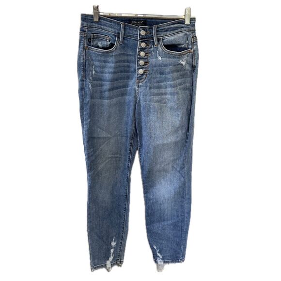 Judy Blue High Waisted Expose Button Fly Ripped Distressed Boyfriend Fit Jeans 3 - Picture 1 of 5